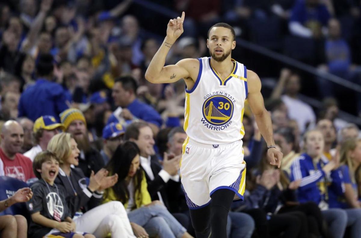 After a 3-pointer, Steph Curry taps his chest and points to the sky – a gesture he says is meant to show his love for God.