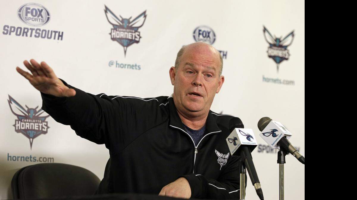 
Charlotte Hornets head coach Steve Clifford speaks to the media during an end-of-season news conference in Charlotte, Thursday, April 16, 2015. 

