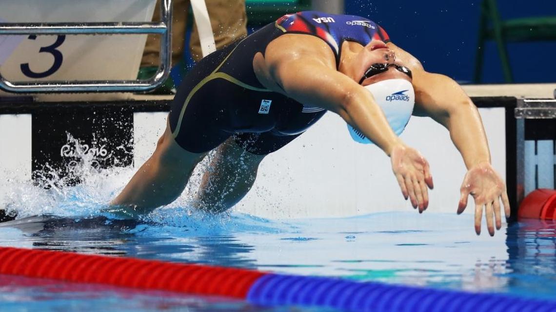 Kathleen Baker of United States competes during the heats of the Women's 400m Freestyle on Day 2 of the Rio 2016 Olympic Games at Olympic Aquatics Stadium on August 7, 2016 in Rio de Janeiro, Brazil.