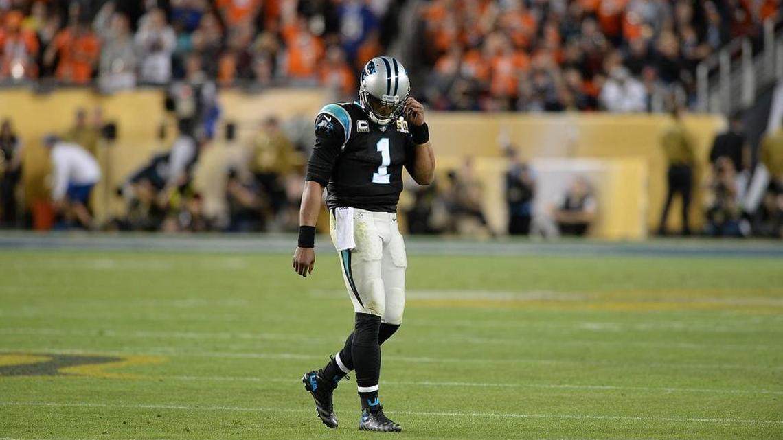 Cam Newton walks off the field in the third quarter at Levi's Stadium in Santa Clara, Calif. in Carolina’s Super Bowl 50 loss to Denver on Sunday.