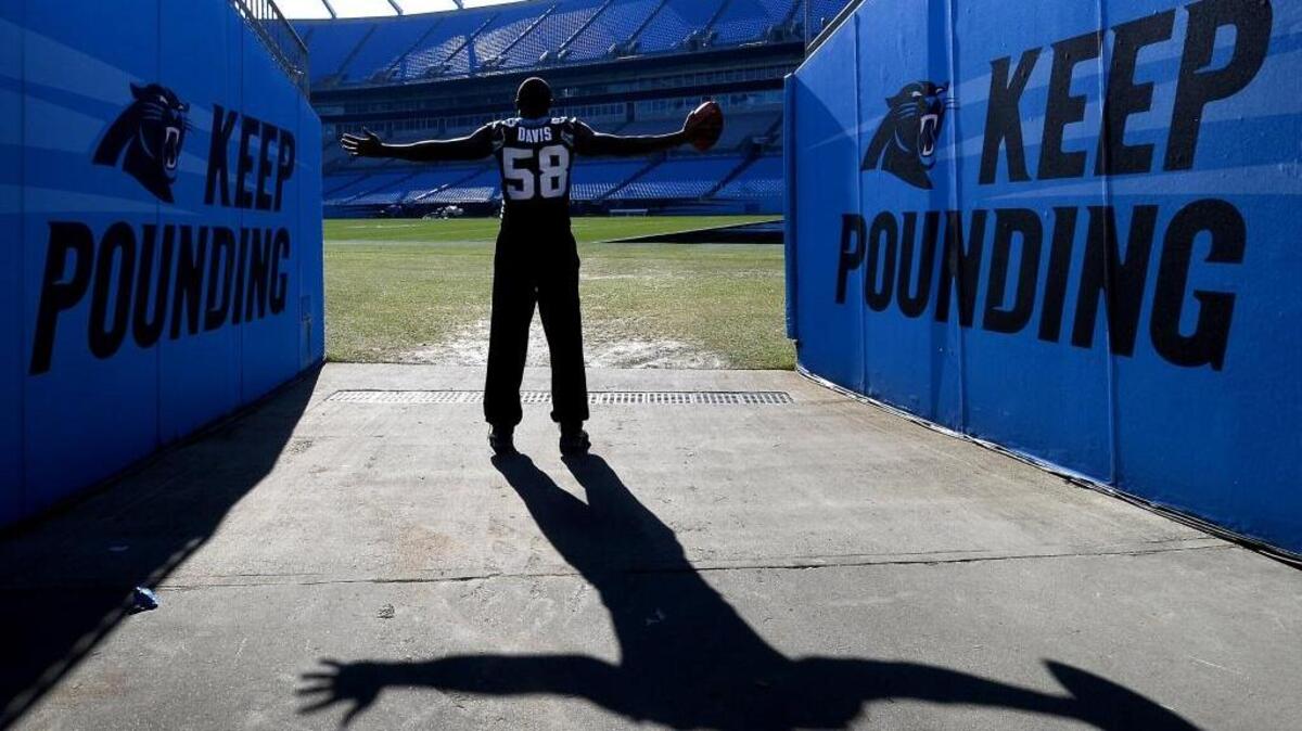 
No current player better personifies Carolina’s “Keep Pounding” motto than linebacker Thomas Davis (58), who says he still gets butterflies before the opening day of every NFL season. Davis opens every NFL season with open arms, he says, and will be a key to Carolina’s game plan as the Panthers open the season against Jacksonville Sunday. 
