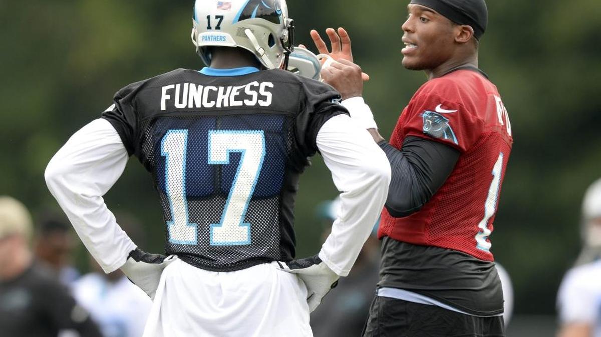 
Cam Newton (right) needs rookie Devin Funchess to step up quickly in the absence of Kelvin Benjamin. 
