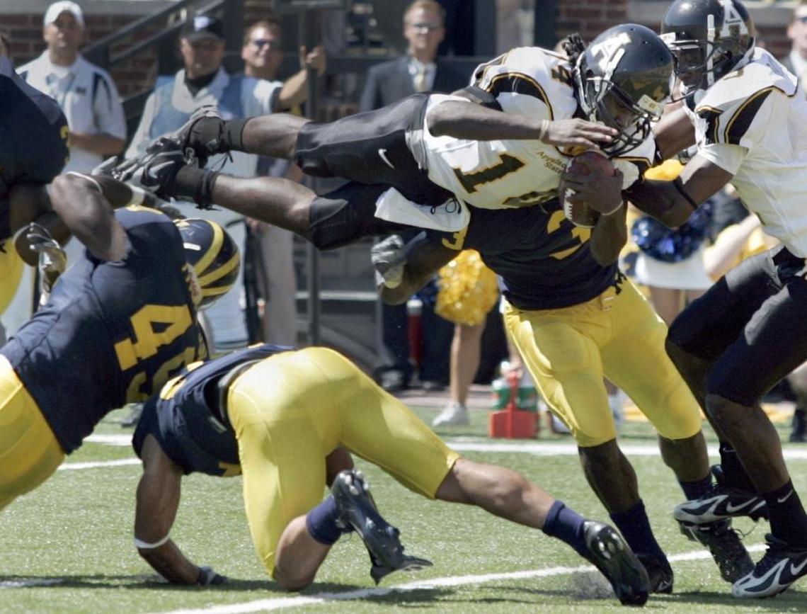 Armanti Edwards won two FCS national championships with Appalachian State and also engineered a 2007 upset over Michigan. On this play, he scored against the Wolverines -- one of the 139 touchdowns he was responsible for during his Mountaineers career.