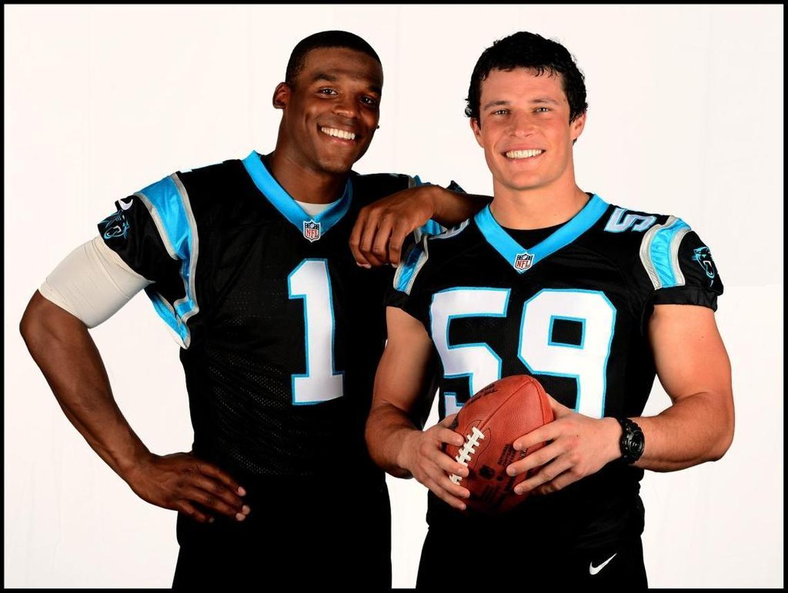 Before the 2013 season, Cam Newton and Luke Kuechly posed together for The Charlotte Observer. Newton was selected No. 1 overall by the Panthers in 2011 and Kuechly No. 9 overall in 2012.