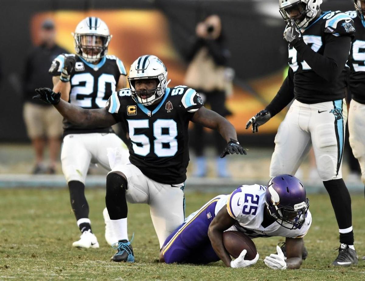 Carolina Panthers outside linebacker Thomas Davis (58) celebrated a hit against Minnesota in December. Davis said Monday this was a difficult season for him in part due to a rib injury and that he only started feeling fully healthy again in the last couple of weeks.