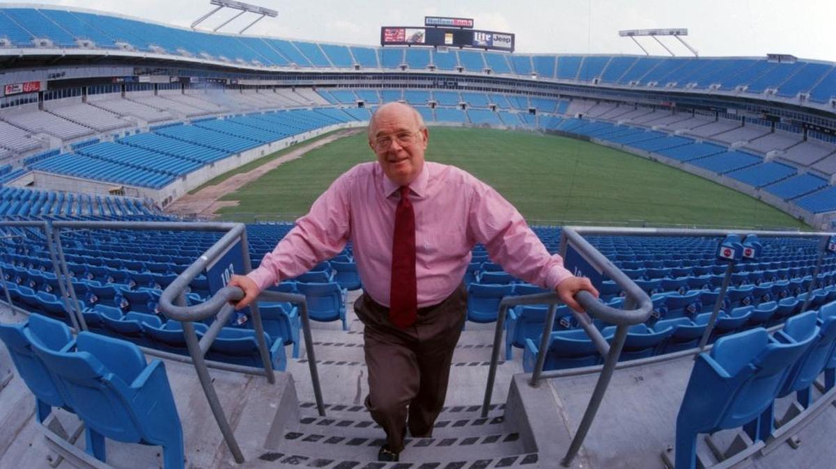Max Muhleman, the sports marketer who invented the PSL and was instrumental in the launch of both the Charlotte Hornets and Carolina Panthers, in a 1998 Observer file photo at Bank of America Stadium. Muhleman died Saturday, at age 88.
