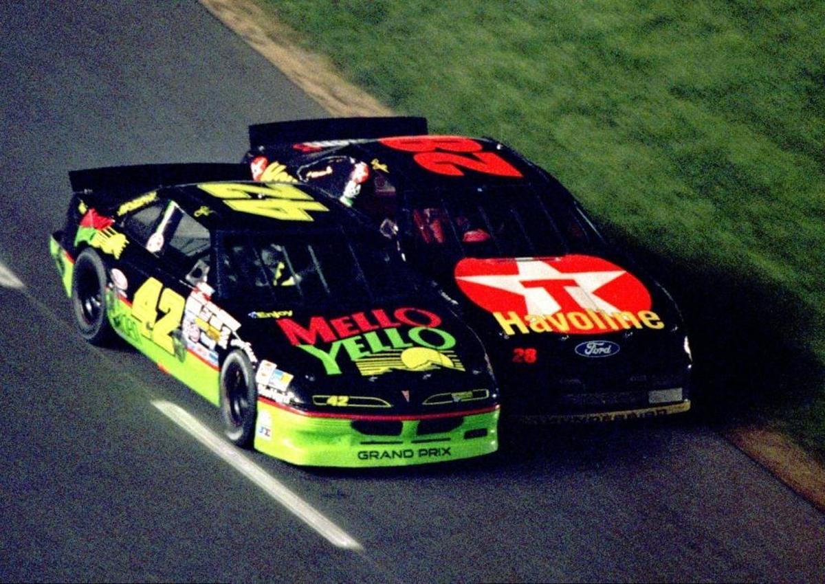1992 file photo: On a wild final lap, Kyle Petty and Davey Allison battled to the checkered flag, with Allison winning but crashing, then having to be cut out of his car.