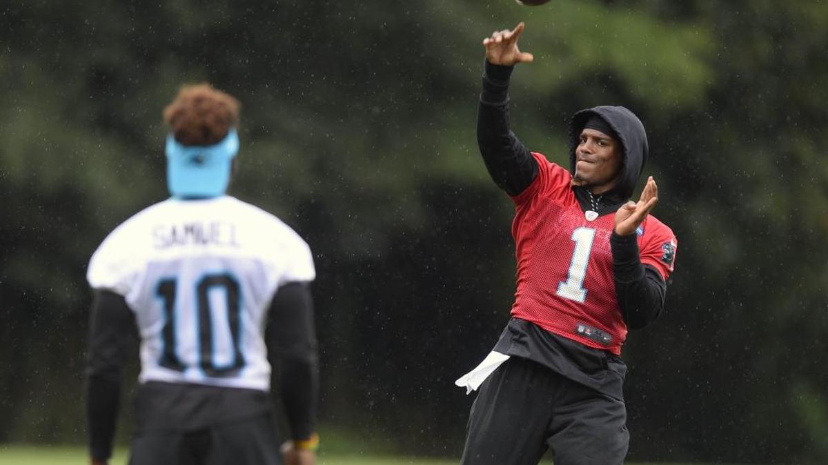 Carolina Panthers quarterback Cam Newton (1) and rookie wide receiver Curtis Samuel (10) have both missed a lot of practice time in August due to injury, which is one reason the evolving offense may take awhile to get going.