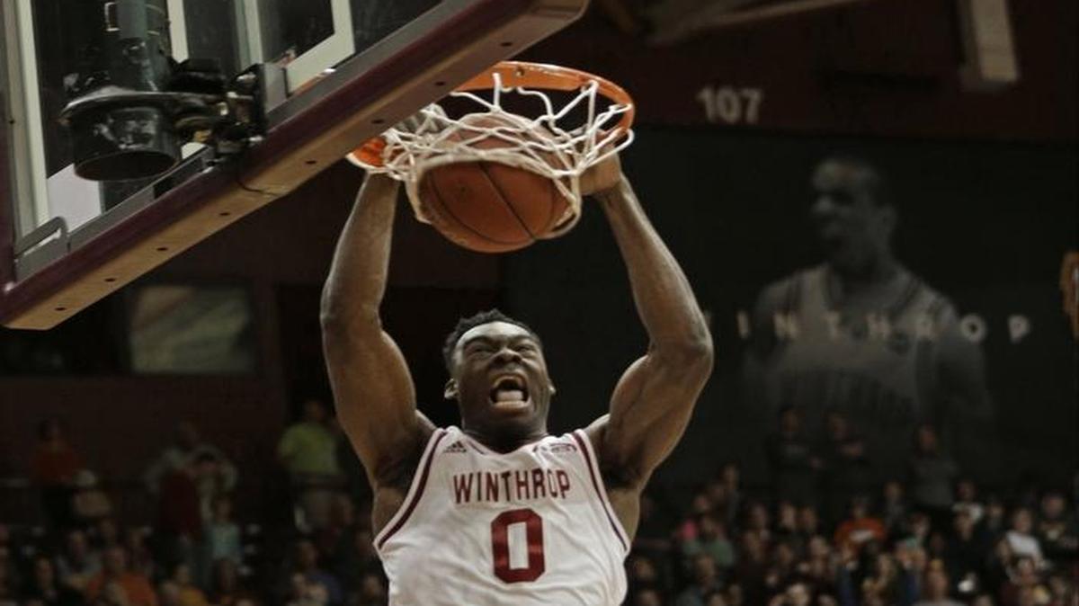 Winthrop's Duby Okeke is a ferocious dunker for the Eagles but shoots only 26.8 percent from the free-throw line.