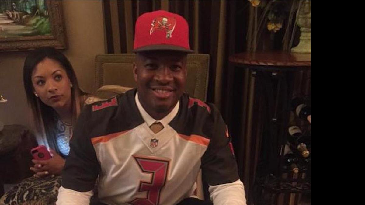 
Former Florida State quarterback Jameis Winston, taken No. 1 in the 2015 NFL draft by Tampa Bay, posted a photo on Instagram of himself wearing a Buccaneers jersey and with crab legs on a plate in front of him.
