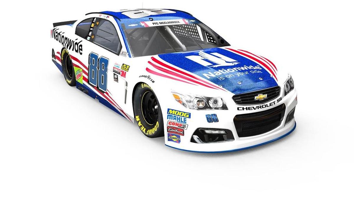 The No. 88 car Dale Earnhardt Jr. will drive in Sunday’s Coca-Cola 600 will recognize James McClamrock, a U.S. soldier who died in Iraq in 2010, on the windshield header.