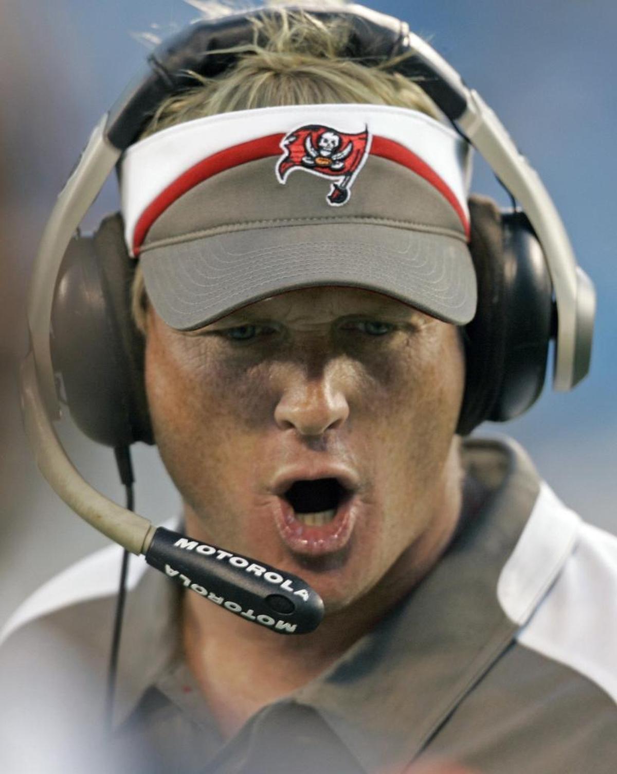 Jon Gruden – shown on the sideline in Charlotte in 2007 as he directed a win over the Carolina Panthers – coached Tampa Bay to a Super Bowl win in the 2002 postseason.
