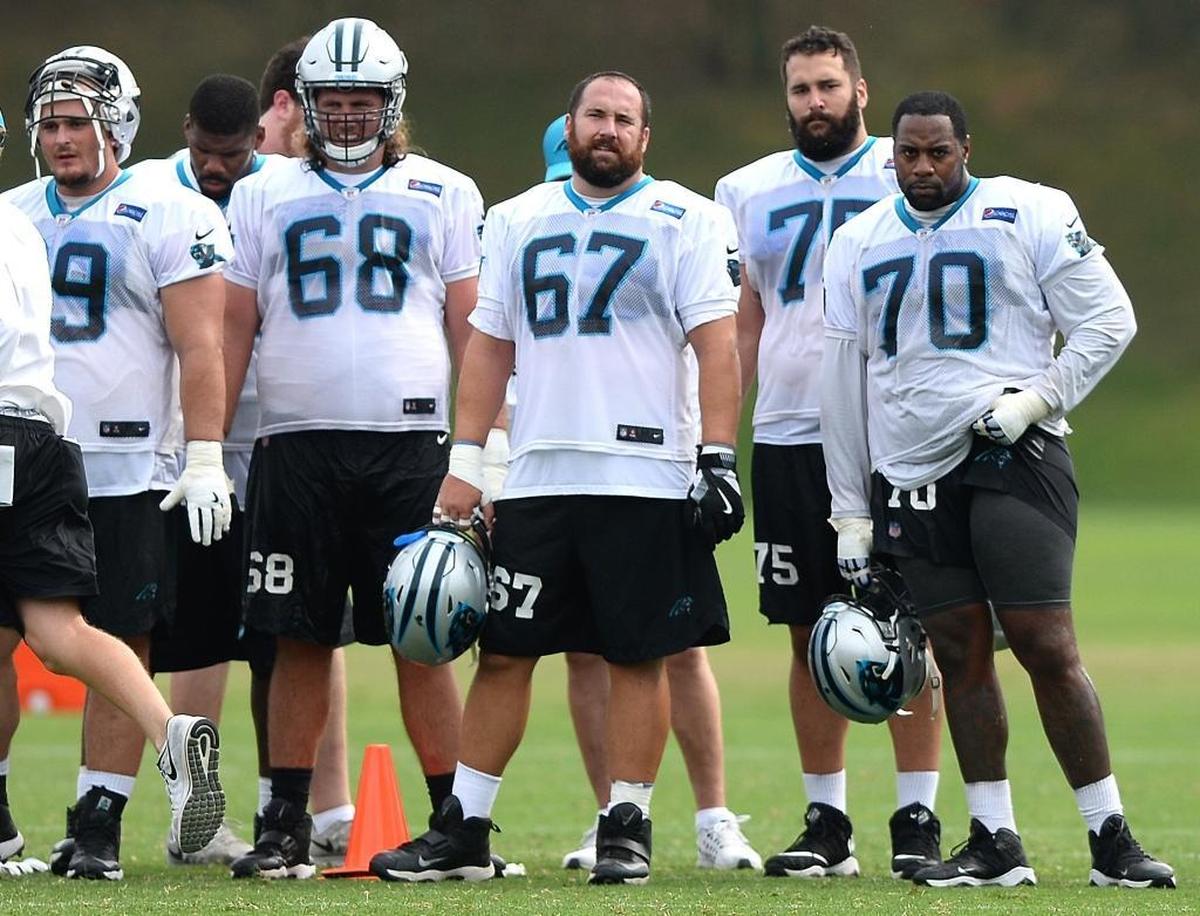 Carolina Panthers center Ryan Kalil (67) said that contrary to what some teammates think the “too athletic” rule banning certain shots in his P-I-G tournament was not put in place simply to benefit the other offensive linemen who play alongside Kalil.