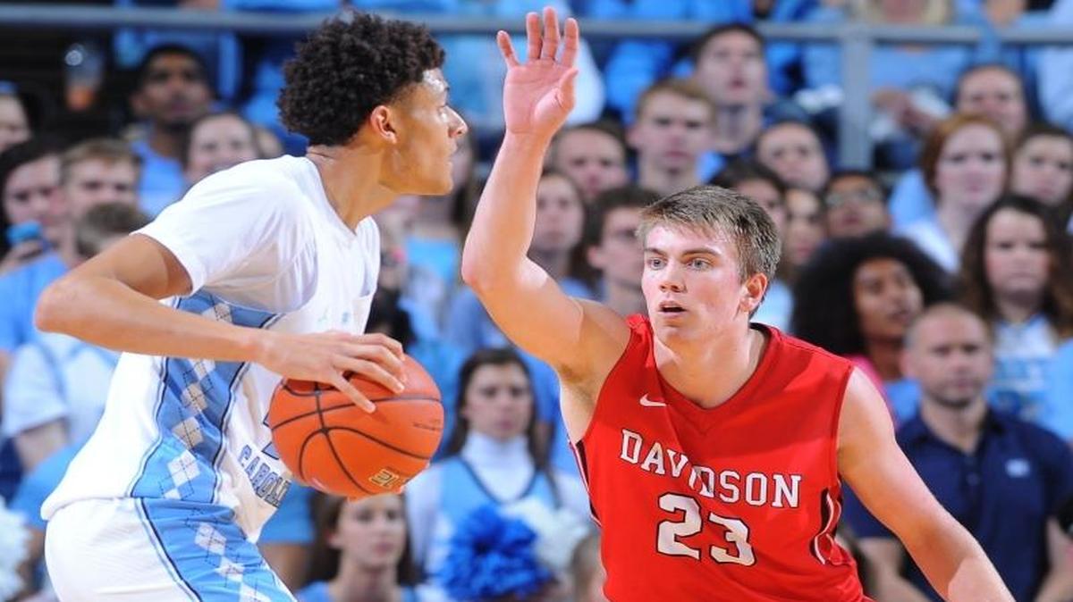 Davidson’s Peyton Aldridge (23) defends against North Carolina's Justin Jackson (44) late in the second half of Wednesday’s game at the Dean E. Smith Center in Chapel Hill. Aldridge finished with 22 points but UNC won 83-74.