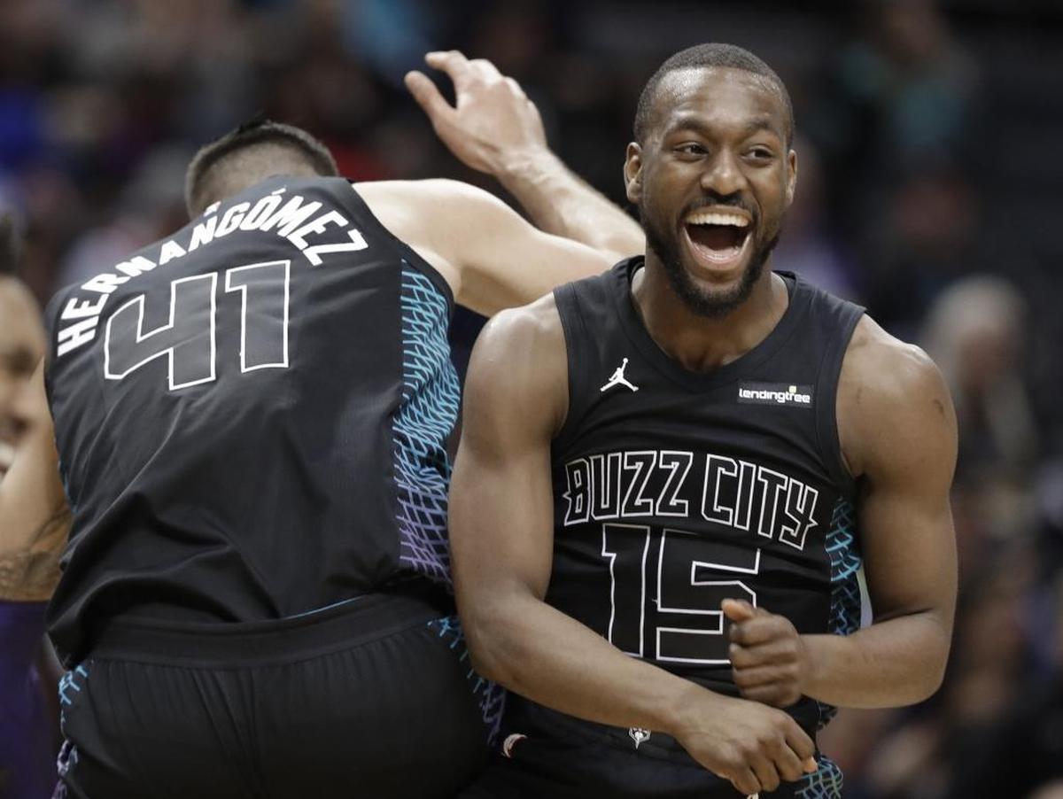 Kemba Walker (15) has had a lot to celebrate this season, including a game Thursday in which he scored 46 points in only 28 minutes. He hit 10 three-pointers during the game and didn’t play at all in the fourth quarter.