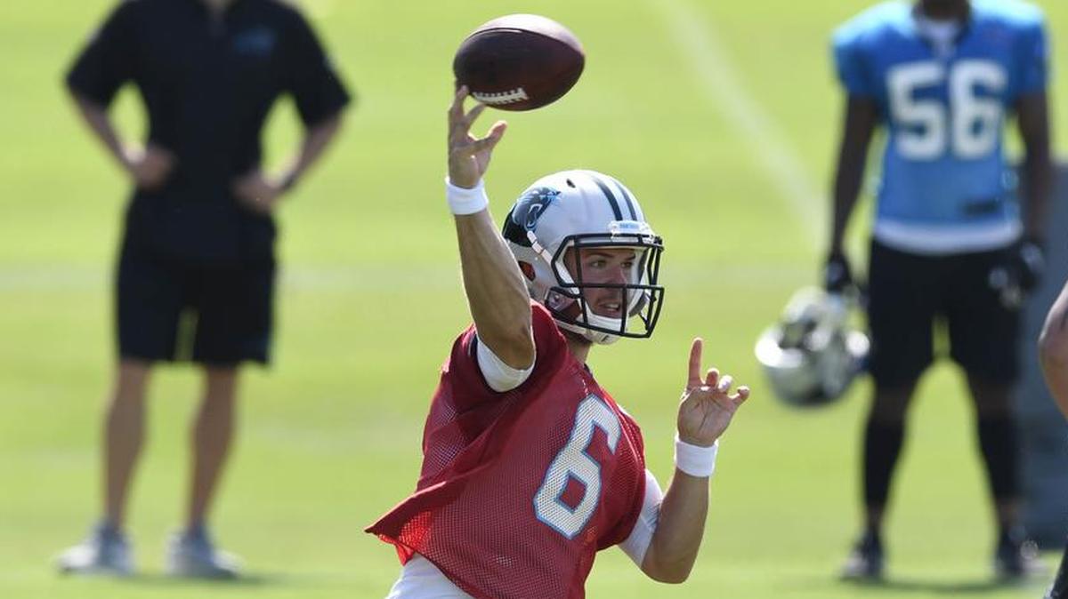 Carolina Panthers quarterback Taylor Heinicke (above) and Garrett Gilbert are locked in a battle to become Cam Newton’s primary backup this season.