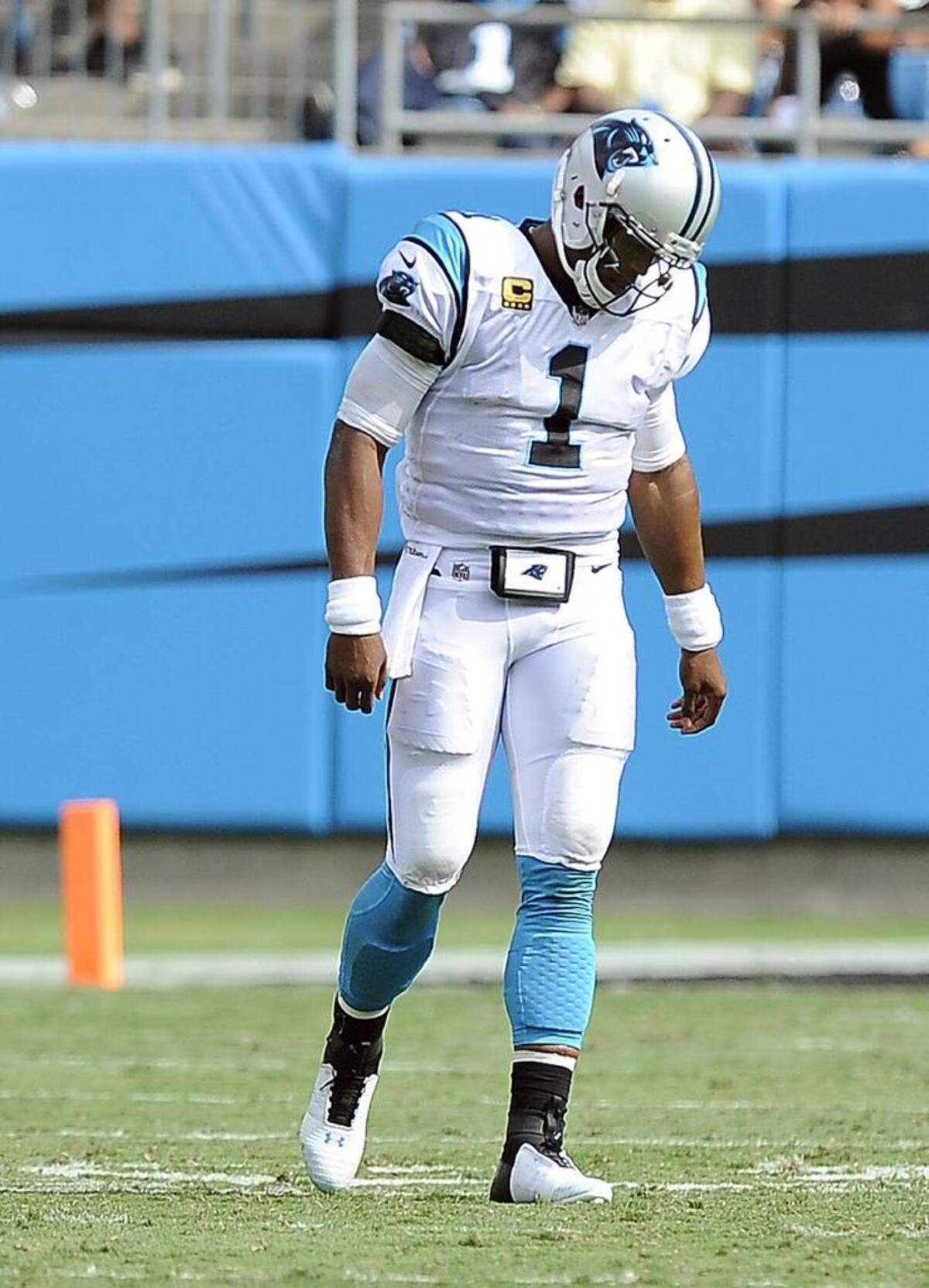 Panthers quarterback Cam Newton had this reaction after throwing one of his three interceptions in September against New Orleans.