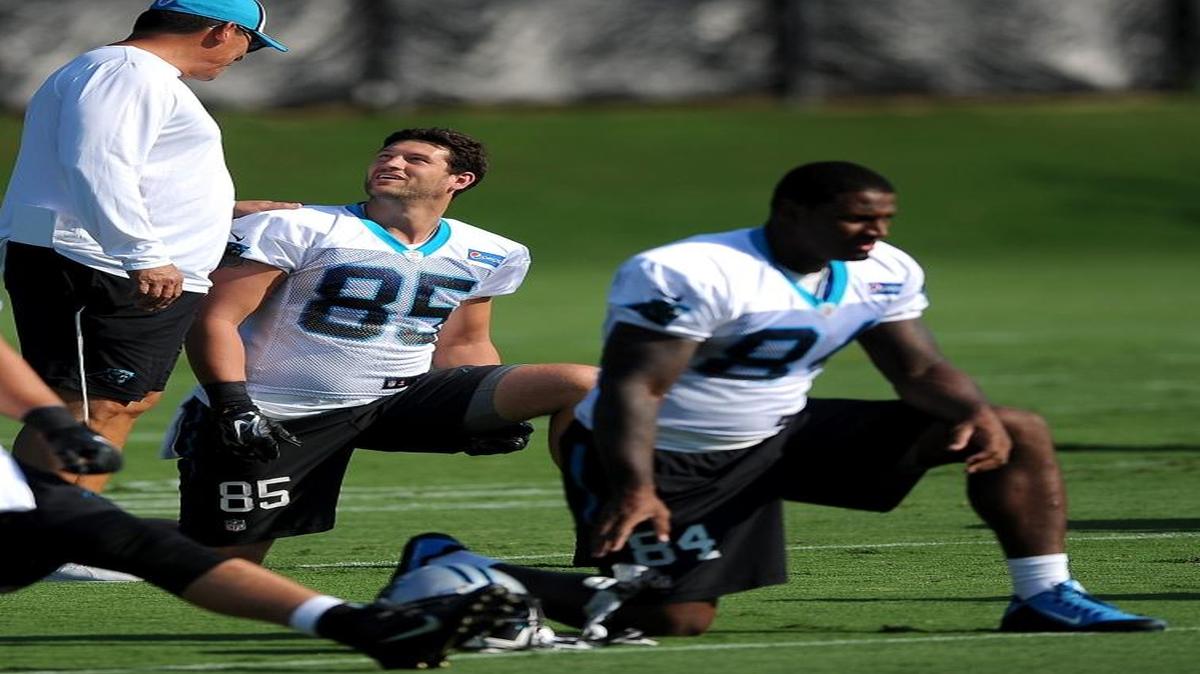 
The next two weeks are the NFL’s unintentional dead zone, when Carolina Panthers head coach Ron Rivera is more likely to tap a player such as tight end Jamie Childers (85) for playing time than starter Greg Olsen.
