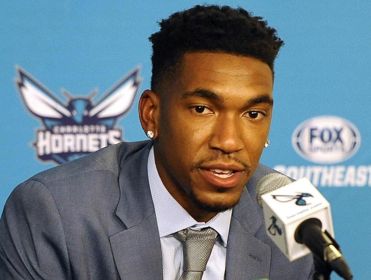 Malik Monk, the Charlotte Hornets’ first-round draft pick in 2017, answers a question during Friday’s press conference in Charlotte.