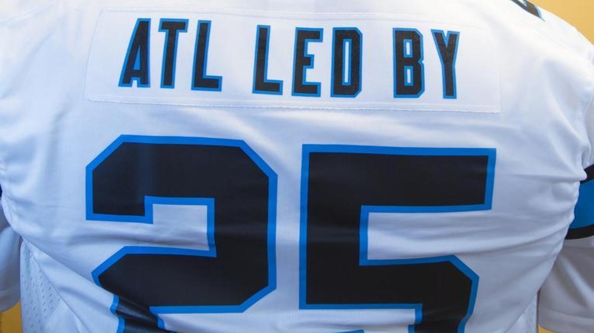 Daniel Solomon said his customized Panthers jersey was designed to poke a little fun at Atlanta Falcons fans.