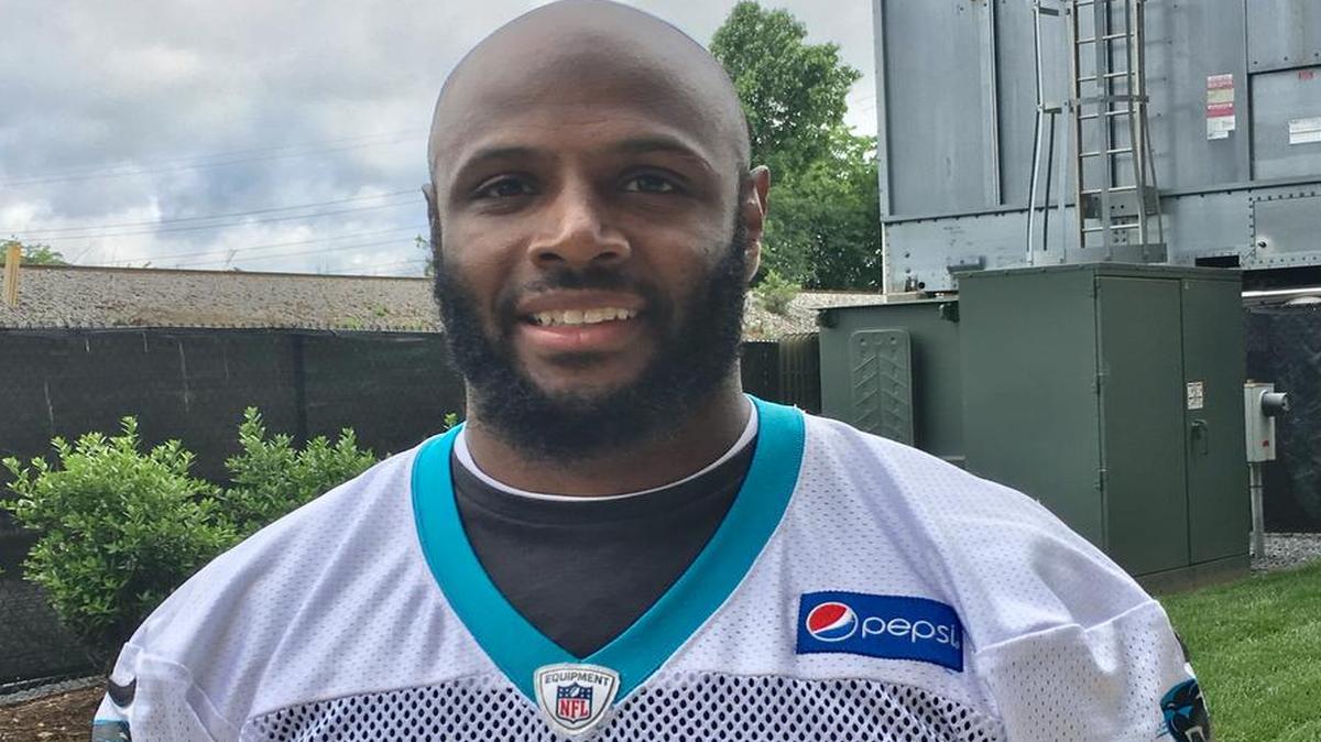 New Carolina Panthers safety Mike Adams, 36, says he wants his play to define him and not his age. He is expected to start at strong safety for the Panthers this season.