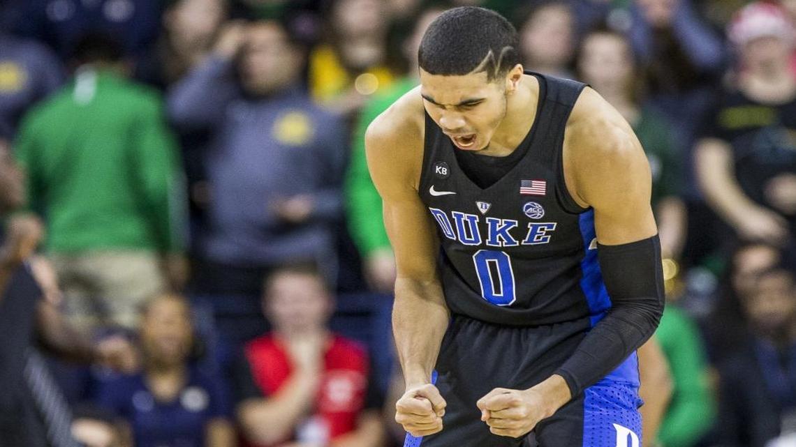 Jayson Tatum (0) is playing like the third-best recruit in the country (at least), and because of that Duke is back from the edge.