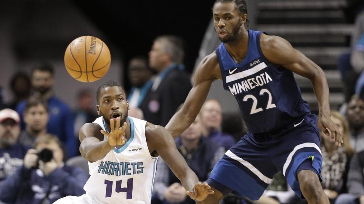 Charlotte Hornets forward Michael Kidd-Gilchrist (14) had 10 points but a major role in beating Andrew Wiggins (22) and the Minnesota Timberwolves.