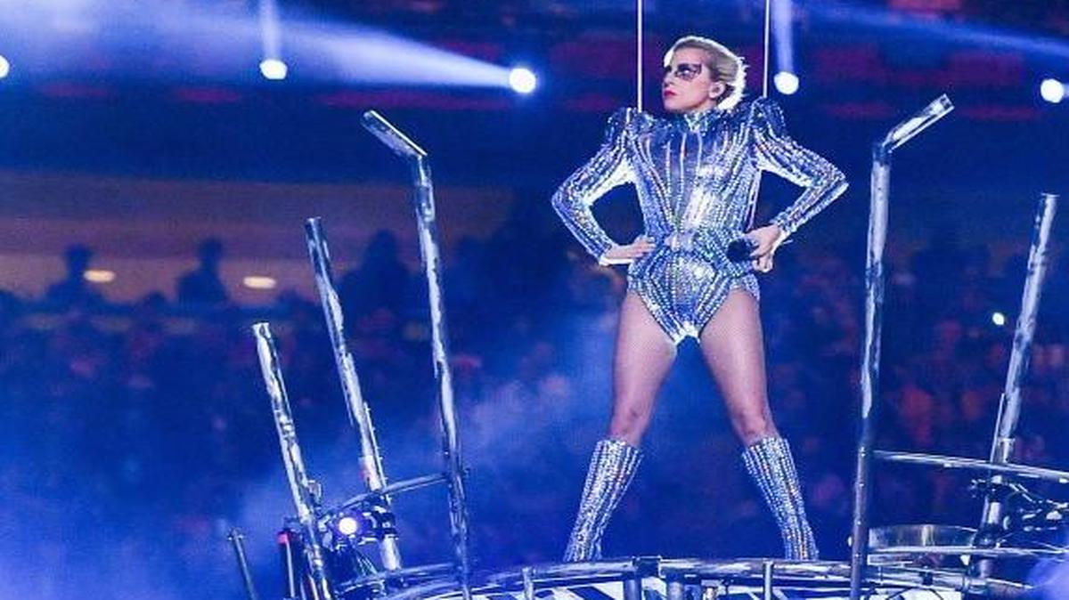 Lady Gaga performs during the Super Bowl LI halftime show on Sunday.