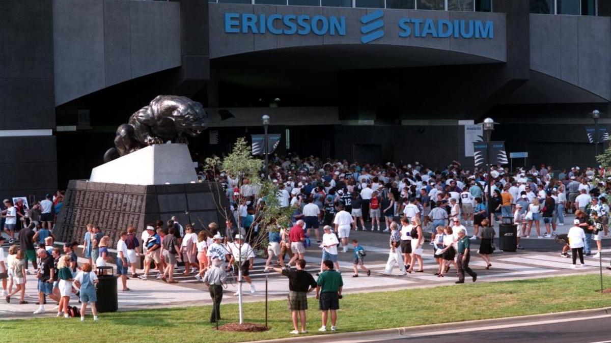 Panthers fans at a 1996 preseason game at Ericsson Stadium.