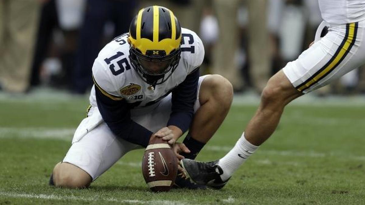 In the end, Michigan kicker Quinn Nordin (3) was a victim of crotch-grabbing karma against South Carolina.