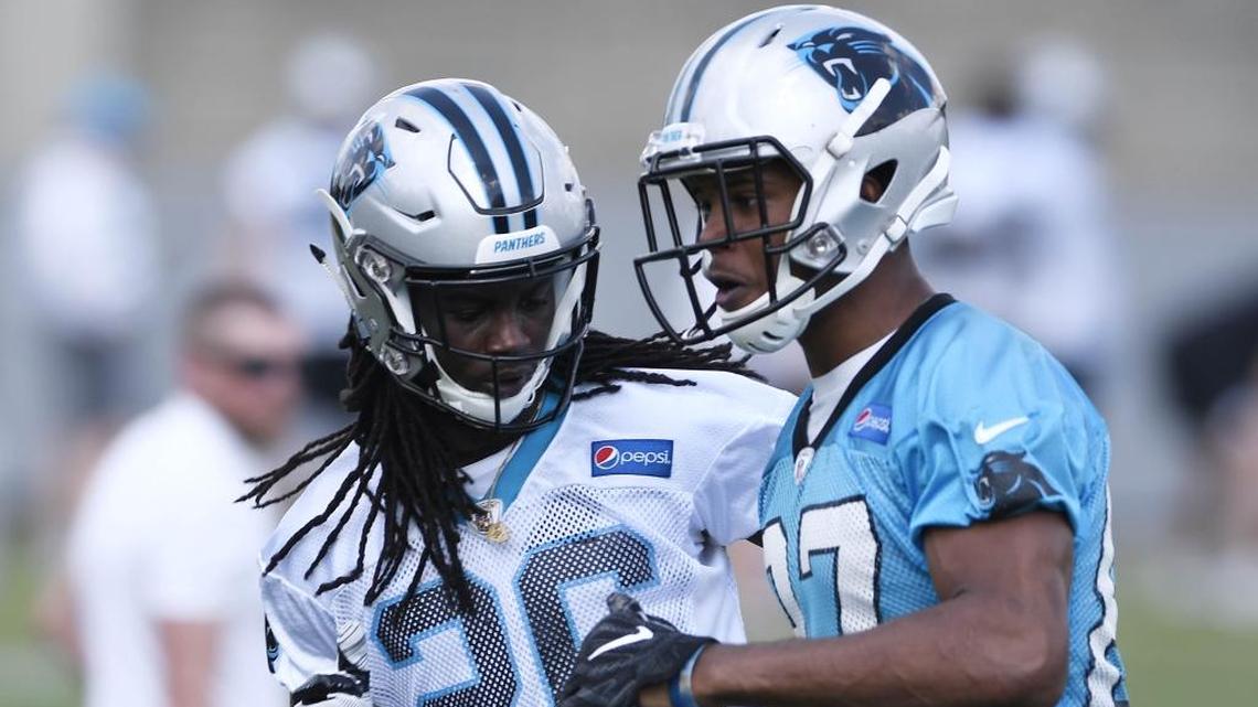 Carolina Panthers second-round draft pick Donte Jackson, left, and undrafted free agent Phil Mayhue practice during last week’s rookie minicamp. The camp gives the undrafted rookies a place to get noticed.