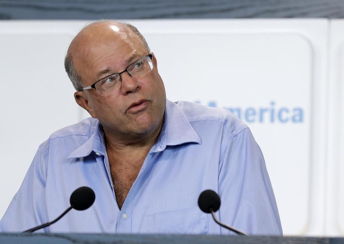 New Carolina Panthers owner David Tepper thinks about a question during a news conference at Bank of America Stadium in Charlotte, N.C., Tuesday, July 10, 2018. Tepper finalized his purchase of the team on Monday. (AP Photo/Chuck Burton)