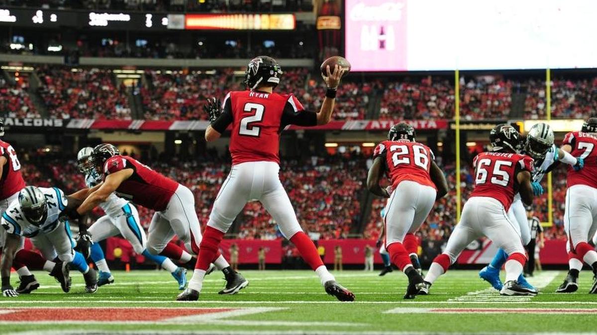 Atlanta Falcons quarterback Matt Ryan (2) was sacked three times on Sunday, but other than those special occasions he had all the time he needed to throw against the Carolina Panthers.