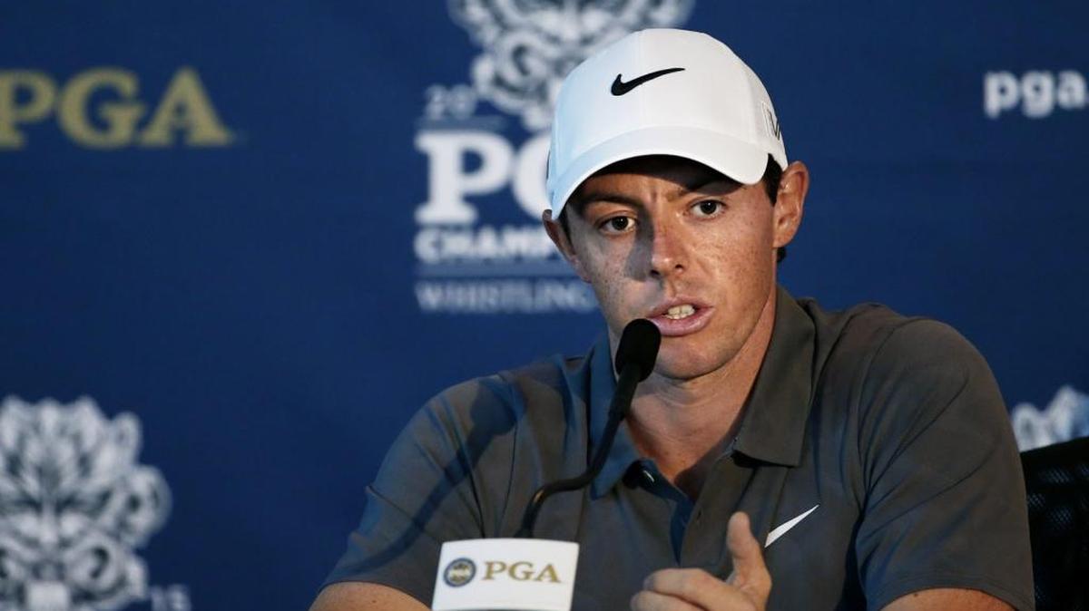 
Northern Ireland’s Rory McIlroy, the world’s top-ranked golfer, addresses the media Wednesday at Whistling Straits Course in Sheboygan, Wis., site of this week’s PGA Championship. McIlroy is the reigning champion. )

