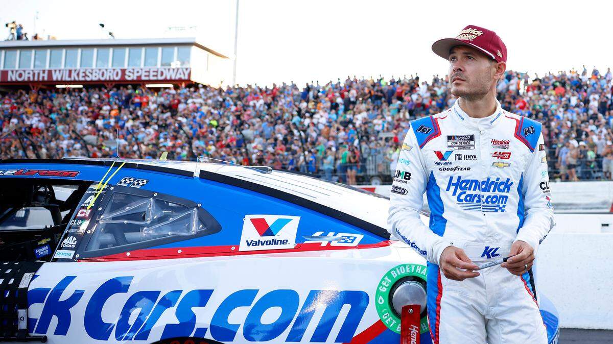NASCAR Cup Series driver Kyle Larson stands next to his car prior to competing in the NASCAR All-Star race at North Wilkesboro Speedway in North Wilkesboro, NC on Sunday, May 19, 2024. Larson had earlier qualified fifth for the Indianapolis 500.