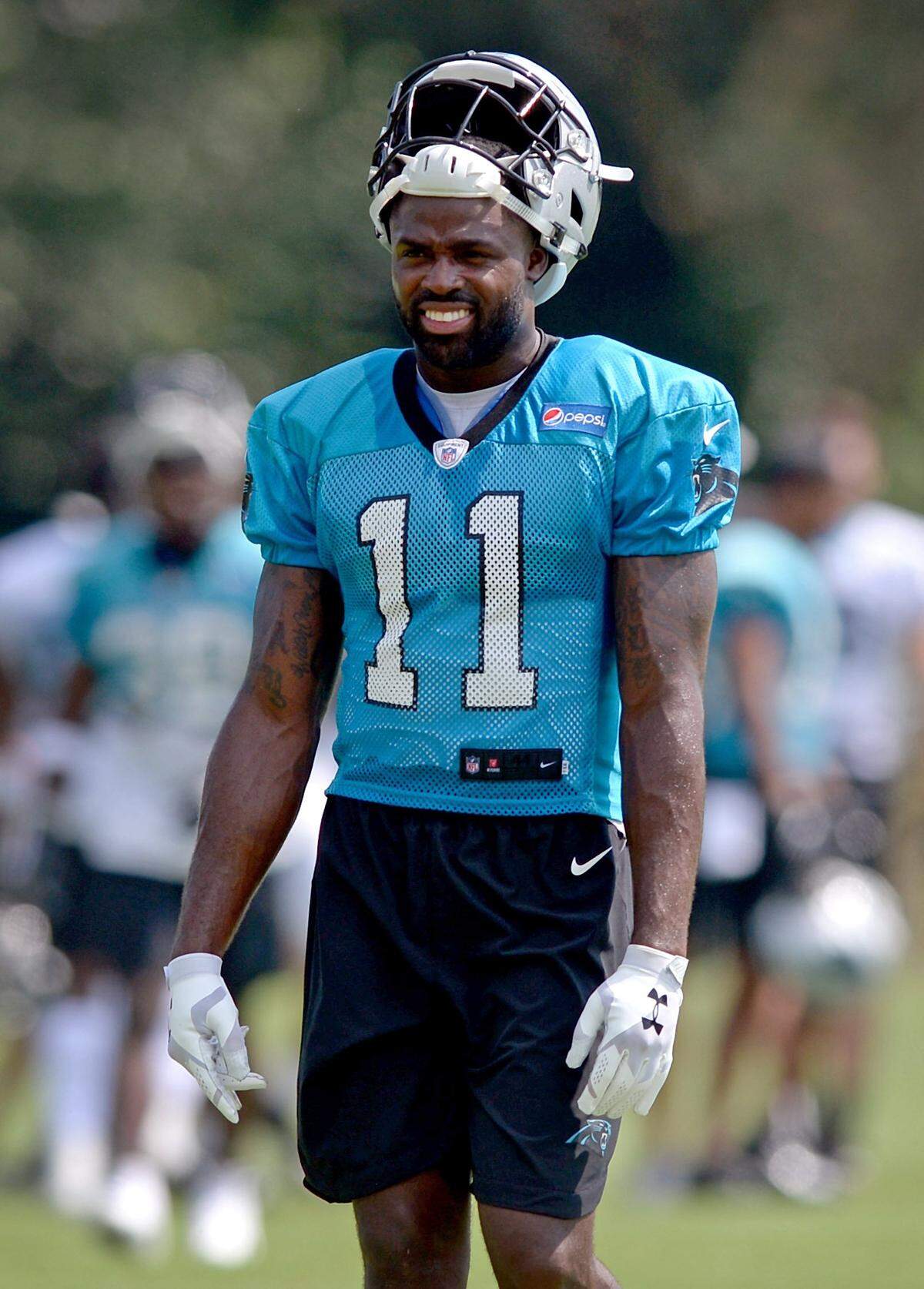 Carolina Panthers wide receiver Torrey Smith during a training camp practice at Wofford College in Spartanburg, SC.