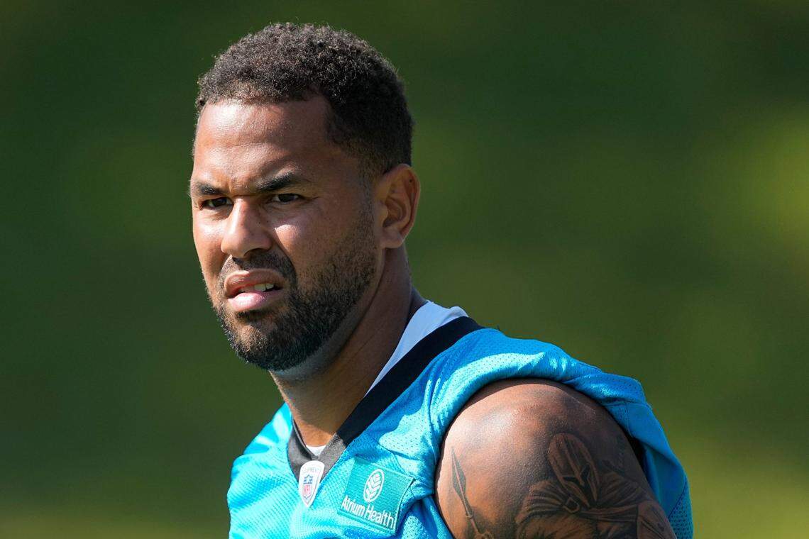 Carolina Panthers linebacker Kamu Grugier-Hill arrives at the NFL football team’s training camp this week.